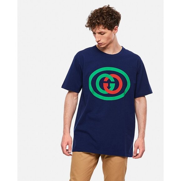 NWT Gucci Oversized Cotton Oval Interlocking GG Logo Blue T-Shirt SIze M - Picture 5 of 16